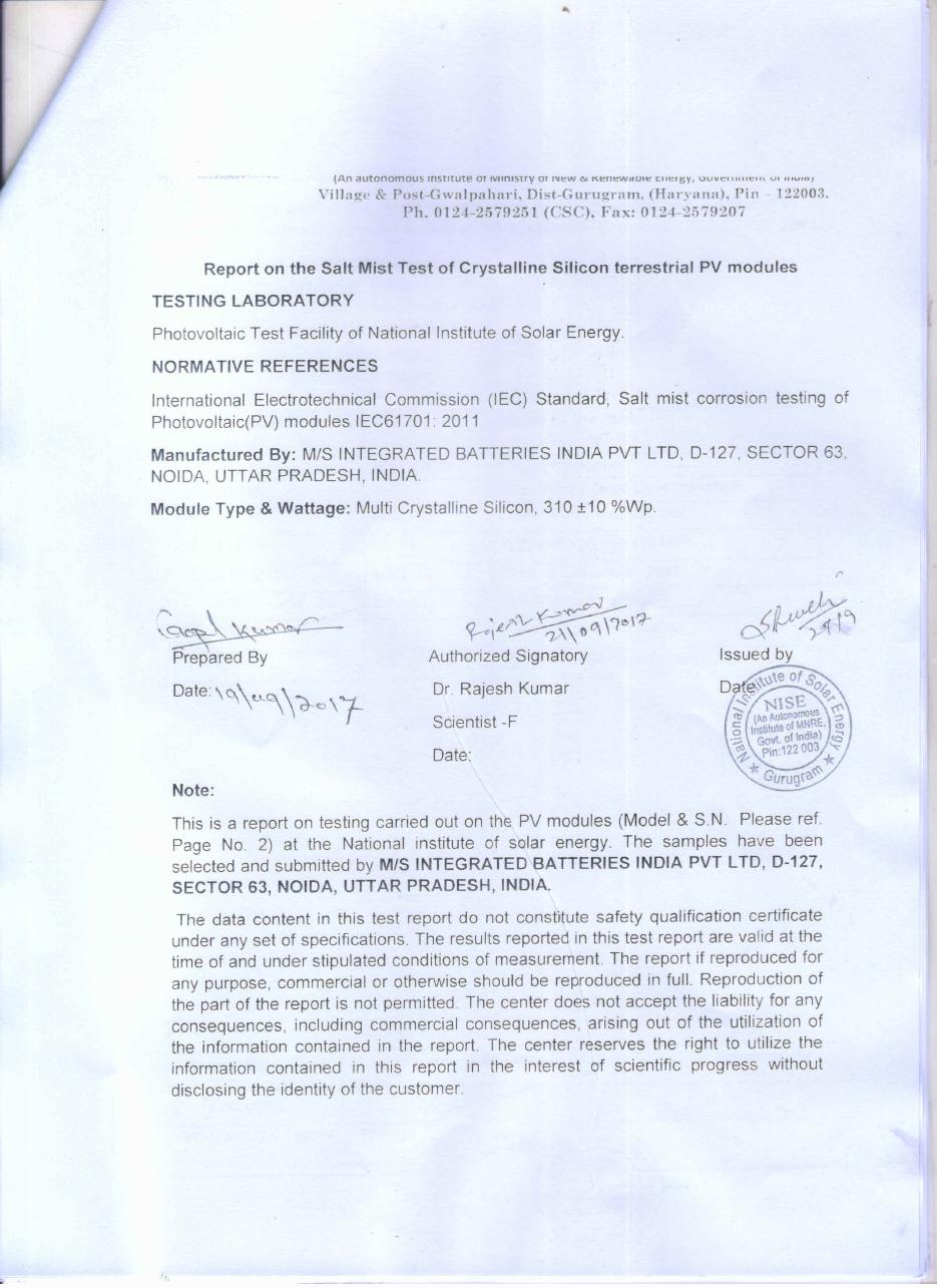 IEC 61701 — Salt Mist Corrosion — Accredited Test Laboratory