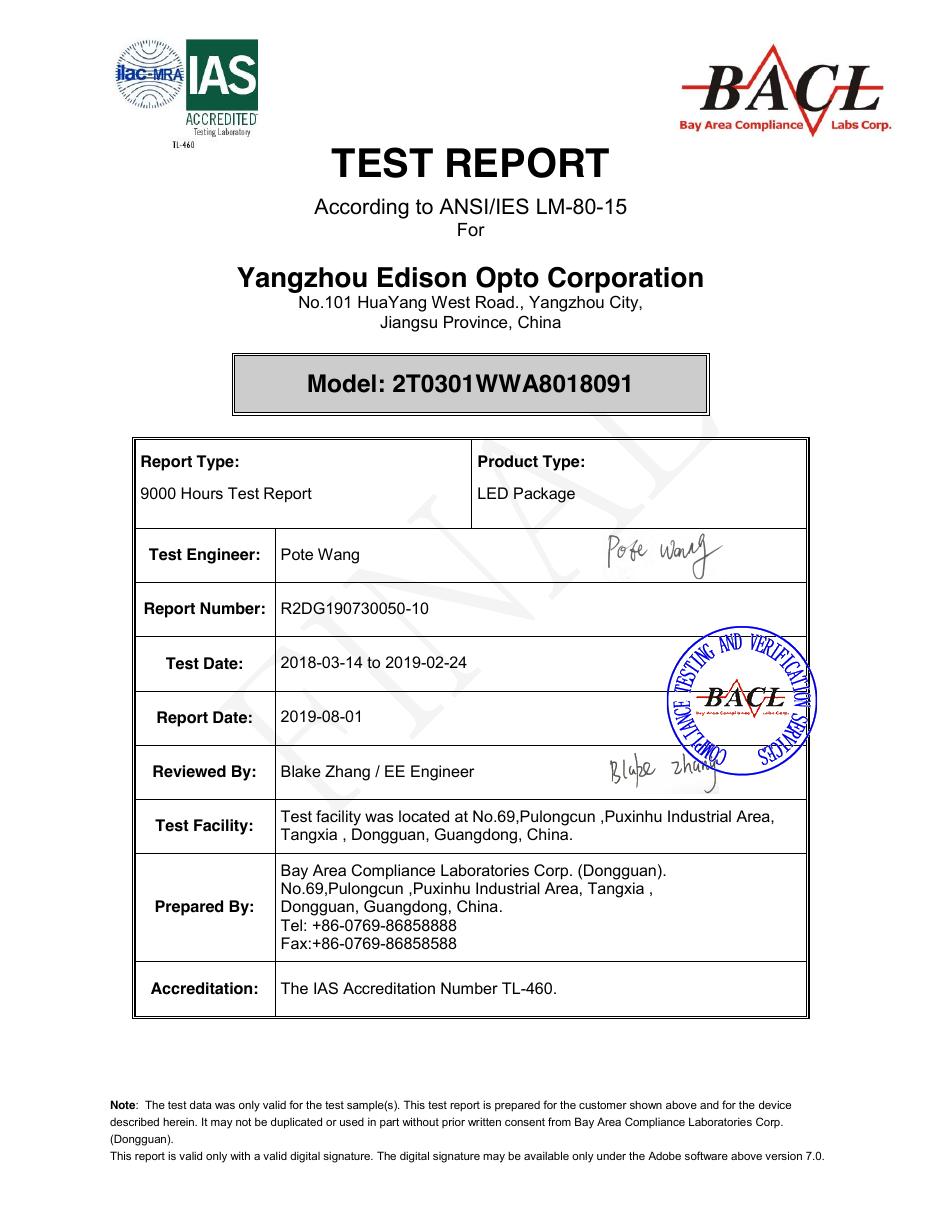 LM-80 LED Test Report — Accredited Test Lab