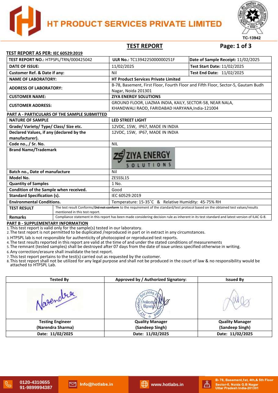 IP67 Ingress Protection Report — Accredited Test Laboratory