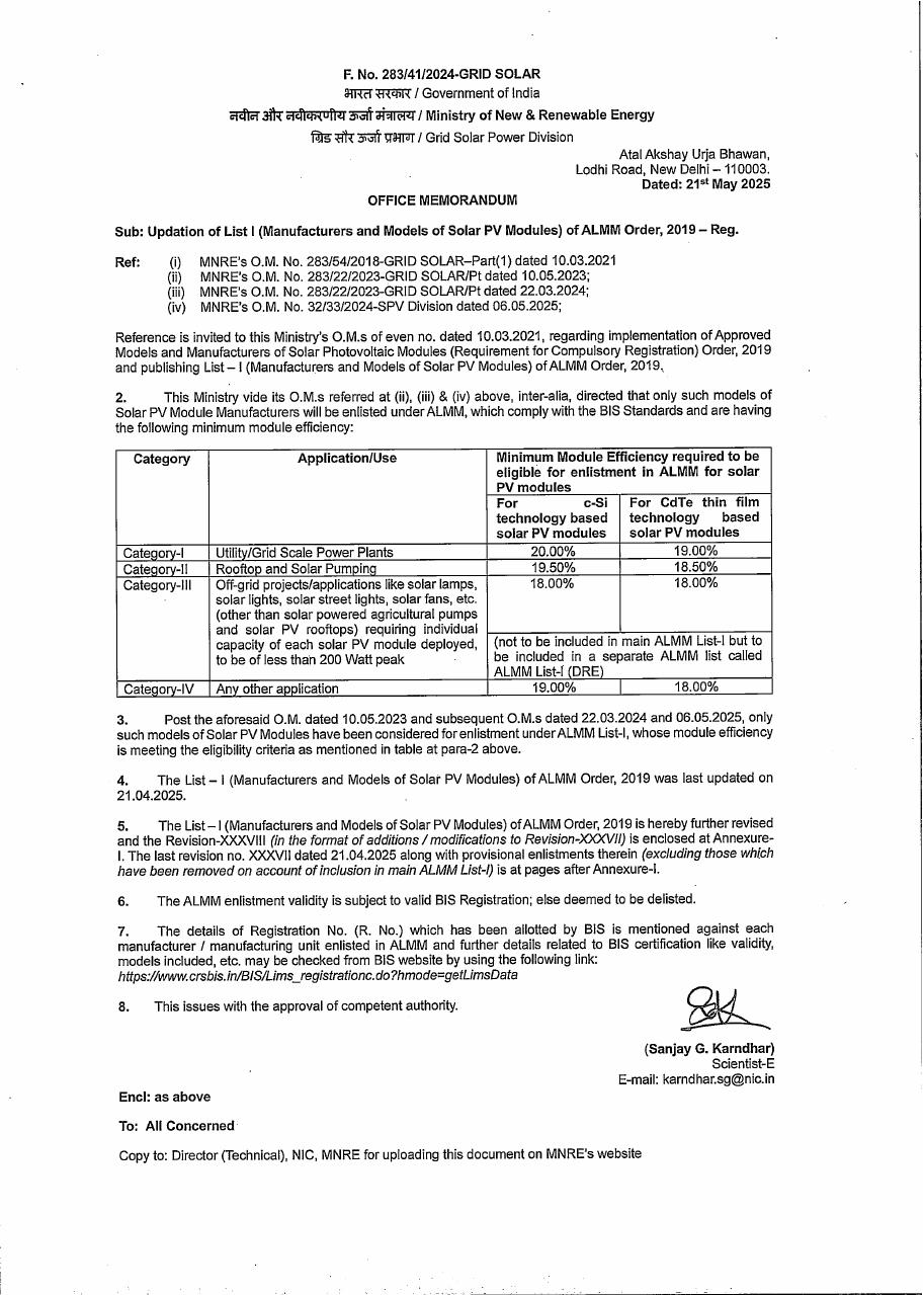 ALMM Listing (Latest) — MNRE, Govt. of India